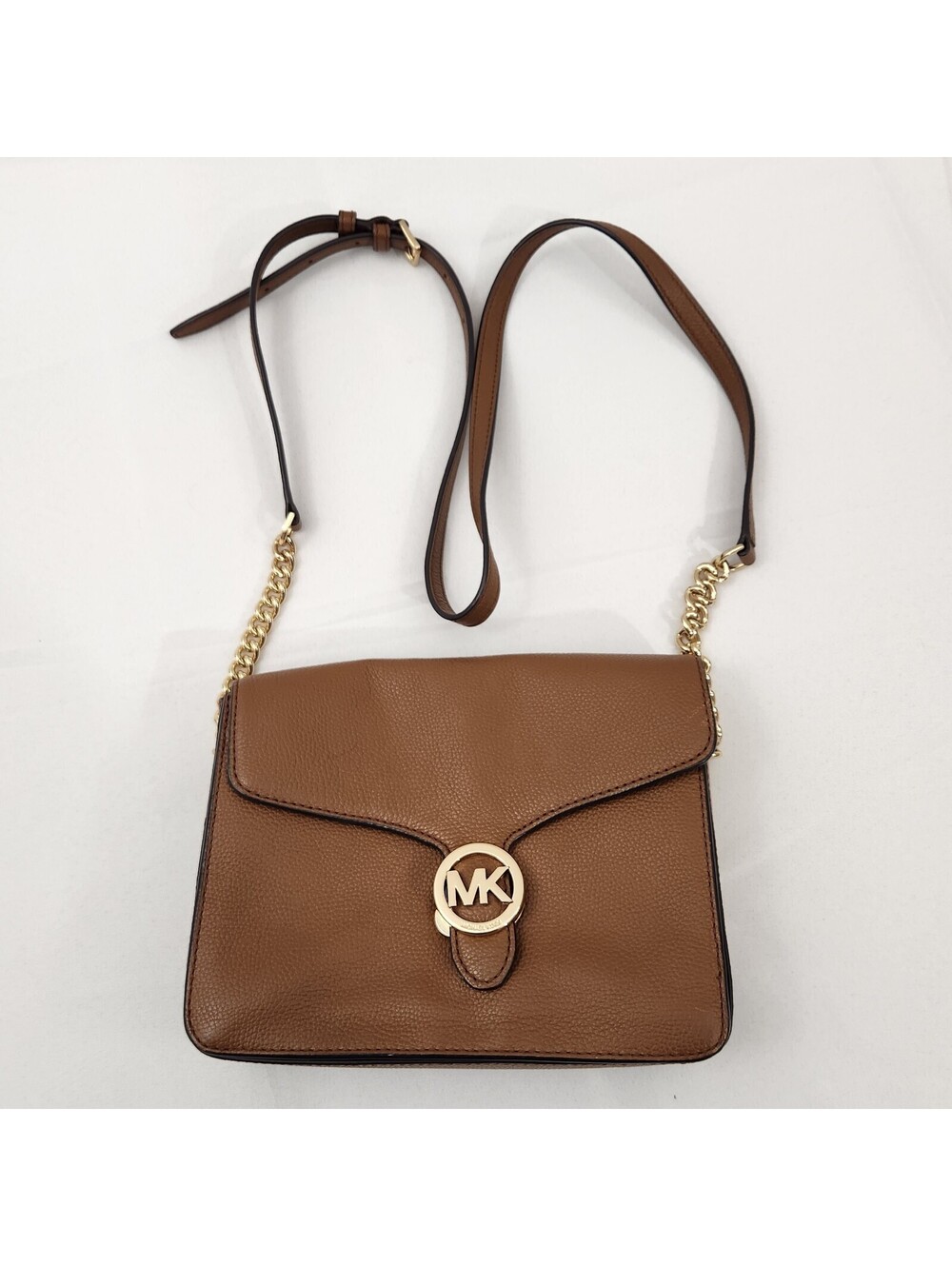Michael Kors Fulton Small Brown Pebbled Leather Crossbody Logo Purse Bag